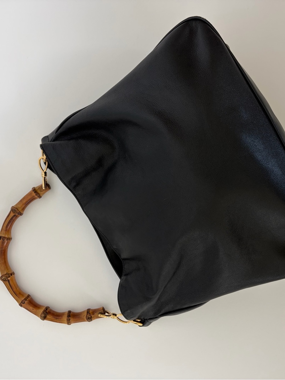 Vintage Gucci Diana Black Leather Bamboo Top 2 way Handle Tote Bag - Picture 3 of 12